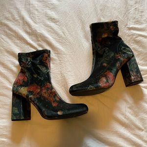 Green floral booties